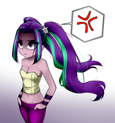 Size: 1220x1300 | Tagged: safe, artist:nekojackun, aria blaze, equestria girls, rainbow rocks, angry, bare shoulders, belly button, breasts, cleavage, clothes, female, hands in pockets, intimidating, midriff, simple background, sleeveless, solo, strapless, tube top, walking, white background