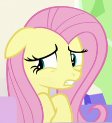 Size: 410x449 | Tagged: safe, screencap, fluttershy, pegasus, pony, sparkle's seven, cropped, female, floppy ears, mare, solo