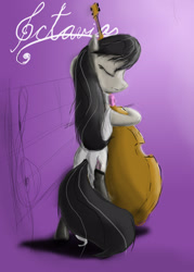 Size: 1500x2100 | Tagged: safe, artist:peperoger, octavia melody, earth pony, pony, bipedal, cello, clothes, dress, eyes closed, female, mare, musical instrument, solo