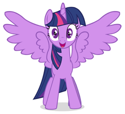 Size: 2160x1968 | Tagged: safe, artist:éclair, twilight sparkle, twilight sparkle (alicorn), alicorn, pony, a royal problem, cute, daaaaaaaaaaaw, excited, face of mercy, female, happy, looking at you, mare, open mouth, shrunken pupils, simple background, solo, spread wings, twiabetes, vector, white background, wide eyes, wings