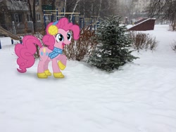 Size: 2448x1836 | Tagged: safe, artist:albertuha, pinkie pie, earth pony, pony, female, irl, mare, photo, ponies in real life, smiling, snow, snowfall, solo, winter