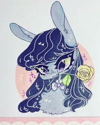 Size: 720x895 | Tagged: safe, artist:dollbunnie, octavia melody, earth pony, pony, bowtie, collar, cute, flower, heart, long ears, rose, solo, sparkles, yellow rose