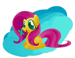 Size: 1304x1007 | Tagged: safe, artist:andromedasparkz, fluttershy, butterfly, pegasus, pony, :o, abstract background, female, folded wings, looking at something, mare, open mouth, prone, simple background, sitting, solo, transparent background, wings