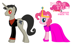 Size: 3900x2424 | Tagged: safe, discord, pinkie pie, earth pony, pony, adventure time, andrea libman, cartoon network, clothes, discopie, dress, female, john de lancie, male, nergal, pink, pinkie tales, pony discord, princess, princess bubblegum, princess pinkie pie, shipping, straight, the grim adventures of billy and mandy, voice actor