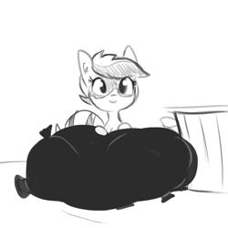 Size: 720x720 | Tagged: safe, artist:tjpones, oc, oc only, oc:bandy cyoot, pony, raccoon, raccoon pony, ear fluff, grayscale, monochrome, simple background, solo, trash bag, trash can, white background