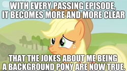 Size: 1280x720 | Tagged: safe, edit, edited screencap, editor:useraccount, screencap, applejack, earth pony, pony, apple family reunion, abuse, background pony, background pony applejack, background pony strikes again, dialogue, downvote bait, image macro, jackabuse, meme, op is a cuck, op is trying to start shit, op is wrong, solo, text, trolling