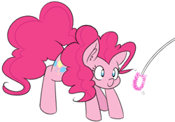 Size: 1425x998 | Tagged: safe, artist:reiduran, pinkie pie, earth pony, pony, behaving like a cat, cat toy, cute, diapinkes, ear fluff, female, mare, pinkie cat, simple background, smiling, solo, white background