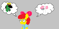 Size: 1024x503 | Tagged: safe, artist:derpy32, apple bloom, nurse redheart, oc, 1000 hours in ms paint, clothes, coat, crown, scared, syringe