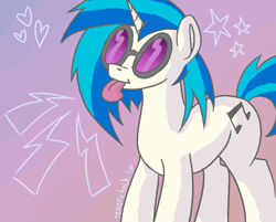 Size: 1280x1028 | Tagged: safe, artist:generictack, dj pon-3, vinyl scratch, pony, unicorn, :p, cute, female, heart, mare, purple background, silly, silly pony, simple background, solo, stars, tongue out, vinylbetes