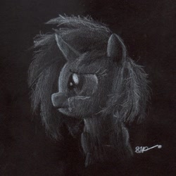 Size: 1260x1260 | Tagged: safe, artist:brogararts, dj pon-3, vinyl scratch, pony, unicorn, black and white, bust, crying, female, grayscale, mare, monochrome, sad, solo, traditional art