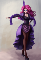 Size: 680x1000 | Tagged: safe, artist:the-park, pinkie pie, human, female, humanized, saloon dress, saloon pinkie, simple background, solo