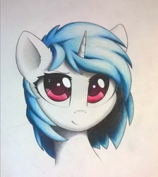 Size: 711x792 | Tagged: safe, artist:ifmsoul, dj pon-3, vinyl scratch, pony, unicorn, bust, female, looking at you, mare, portrait, smiling, solo, traditional art