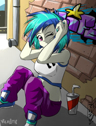 Size: 750x985 | Tagged: safe, artist:viejillox64art, dj pon-3, vinyl scratch, human, equestria girls, belly button, humanized, midriff, shoes, sneakers, solo