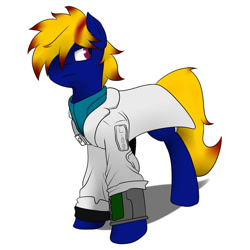 Size: 894x894 | Tagged: safe, artist:slouping, oc, oc only, earth pony, pony, fallout equestria, fallout equestria: silence, clothes, lab coat, male, pipbuck, scientist, simple background, stallion, white background