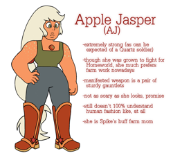 Size: 1386x1281 | Tagged: safe, artist:flipwix, applejack, human, alternate hairstyle, alternate universe, crossover, gem, gemsona, humanized, jasper (steven universe), solo, species swap, steven universe, style emulation