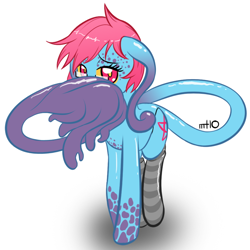 Size: 700x700 | Tagged: safe, artist:empty-10, oc, oc only, oc:cteno, monster pony, original species, pony, clothes, simple background, socks, solo, striped socks, white background