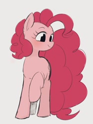 Size: 1024x1366 | Tagged: safe, artist:manachaaaaaaaa, pinkie pie, earth pony, pony, blushing, cute, diapinkes, female, mare, raised hoof, simple background, smiling, solo, white background