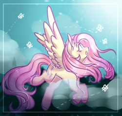 Size: 792x750 | Tagged: safe, artist:oranjicake, fluttershy, butterfly, pegasus, pony, blushing, cute, open mouth, profile, shyabetes, solo, spread wings, wings