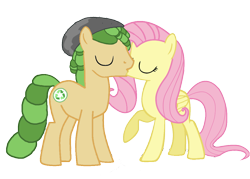 Size: 1024x733 | Tagged: safe, artist:3d4d, fluttershy, sandalwood, earth pony, pegasus, pony, base used, equestria girls ponified, female, kissing, male, ponified, sandalshy, shipping, simple background, straight, transparent background, vector