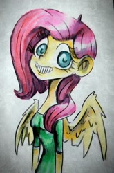 Size: 976x1480 | Tagged: safe, artist:smirk, fluttershy, human, clothes, humanized, solo, traditional art, watercolor painting, wings