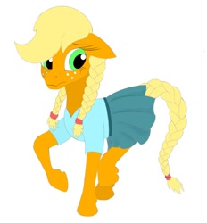 Size: 690x744 | Tagged: safe, artist:the-fox-experiment, applejack, earth pony, pony, alternate hairstyle, braid, braided pigtails, clothes, cute, female, freckles, jackabetes, mare, pigtails, pleated skirt, skirt