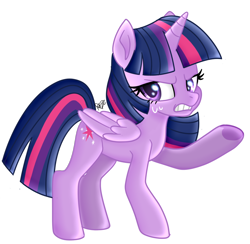 Size: 902x881 | Tagged: safe, artist:fazzfuck, twilight sparkle, twilight sparkle (alicorn), alicorn, pony, angry, female, mare, raised hoof, simple background, solo, white background