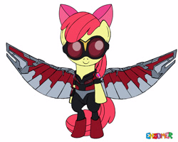 Size: 4500x3600 | Tagged: safe, artist:enzomersimpsons, apple bloom, earth pony, pegasus, pony, absurd resolution, bipedal, crossover, falcon (marvel comics), female, filly, my little avengers, simple background, solo, white background