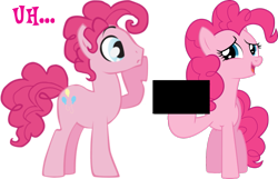 Size: 1651x1063 | Tagged: safe, edit, bubble berry, pinkie pie, pony, censored, censored vulgarity, implying, middle finger, pointing, pointless censoring, rule 63, simple background, transparent background, uhh, vulgar