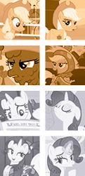 Size: 160x330 | Tagged: source needed, safe, edit, edited screencap, screencap, applejack, rarity, earth pony, pony, unicorn, dragon quest, luna eclipsed, ponyville confidential, sisterhooves social, sweet and elite, the last roundup, the super speedy cider squeezy 6000