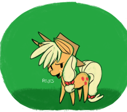 Size: 500x441 | Tagged: safe, artist:fauxsquared, part of a set, applejack, earth pony, pony, cowboy hat, dishonorapple, female, freckles, hat, heresy, hilarious in hindsight, pearesy, pearjack, solo