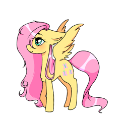 Size: 2000x2000 | Tagged: safe, artist:alicorndrawings, fluttershy, pegasus, pony, cute, female, floppy ears, hair over one eye, looking away, mare, shyabetes, simple background, smiling, solo, spread wings, standing, stray strand, white background, wings