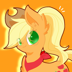 Size: 768x768 | Tagged: safe, artist:jisuppe, applejack, earth pony, pony, alternate hairstyle, colored pupils, ear fluff, female, hat, mare, neckerchief, ponytail, solo