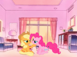 Size: 631x469 | Tagged: safe, editor:lisaloudleijon, applejack, pinkie pie, earth pony, pony, applepie, female, lesbian, shipping