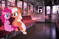 Size: 1024x683 | Tagged: safe, artist:lisaloudleijon, artist:lisaloudleijon/chris niimi, editor:lisaloudleijon, applejack, pinkie pie, pony, applepie, female, irl, japan, lesbian, photo, ponies in real life, real life background, shipping