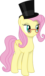 Size: 2700x4500 | Tagged: safe, artist:slb94, fluttershy, pegasus, pony, :<, classy, cute, dapper, glasses, hat, shyabetes, simple background, solo, top hat, transparent background, vector