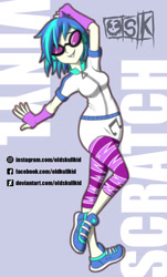 Size: 951x1575 | Tagged: safe, artist:oldskullkid, dj pon-3, vinyl scratch, equestria girls, clothes, female, leggings, shoes, smiling, sneakers, solo