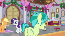 Size: 1280x720 | Tagged: safe, screencap, applejack, ocellus, rarity, sandbar, silverstream, smolder, yona, earth pony, pony, unicorn, the hearth's warming club, plot