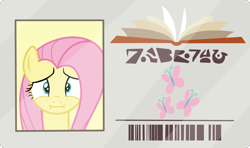 Size: 2600x1538 | Tagged: safe, artist:phucknuckl, fluttershy, pegasus, pony, the point of no return, :i, inkscape, library card, simple background, transparent background, vector
