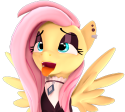 Size: 4088x3658 | Tagged: safe, artist:flushthebatsanta, fluttershy, pegasus, pony, ahegao, clothes, female, fluttergoth, goth, lidded eyes, mare, open mouth, simple background, solo, spread wings, tongue out, transparent background, wings