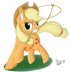 Size: 3600x3750 | Tagged: safe, artist:arcane-thunder, applejack, earth pony, pony, female, lasso, mare, rope, simple background, solo, white background