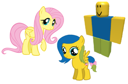 Size: 1912x1256 | Tagged: safe, fluttershy, pegasus, pony, 1000 hours in ms paint, bow, crack shipping, crossover, crossover shipping, female, filly, mr. oof, offspring, parent:fluttershy, parent:noob, roblox, shipping, simple background