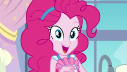 Size: 1280x720 | Tagged: safe, screencap, pinkie pie, better together, equestria girls, the craft of cookies, cute, diapinkes, looking at you, open mouth, solo