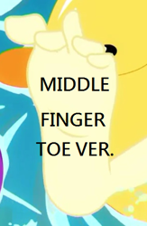 Size: 304x467 | Tagged: safe, edit, edited screencap, screencap, fluttershy, better together, equestria girls, i'm on a yacht, feet, flutterfeet, foot focus, middle finger, soles, solo, toes, vulgar, wat, wiggling toes