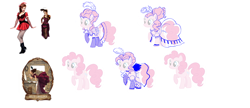 Size: 1000x433 | Tagged: safe, pinkie pie, earth pony, human, pony, concept art, female, mare, showgirl, simple background, white background, you gotta share