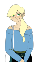 Size: 1773x2746 | Tagged: safe, artist:thewiselama, applejack, human, bare shoulders, cute, freckles, humanized