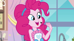 Size: 1280x720 | Tagged: safe, screencap, pinkie pie, better together, equestria girls, the craft of cookies, chocolate chip, open mouth, solo