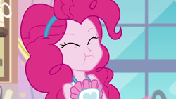 Size: 1280x720 | Tagged: safe, screencap, pinkie pie, better together, equestria girls, the craft of cookies, apron, clothes, cute, diapinkes, eyes closed, solo