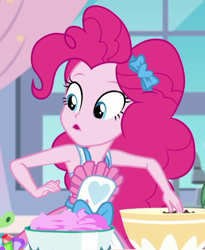 Size: 466x569 | Tagged: safe, screencap, pinkie pie, better together, equestria girls, the craft of cookies, apron, armpits, clothes, cropped, cute, diapinkes, female, solo