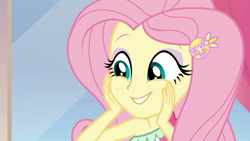 Size: 1920x1080 | Tagged: safe, screencap, fluttershy, better together, equestria girls, i'm on a yacht, beautiful, close-up, cute, female, geode of fauna, happy, magical geodes, shyabetes, smiling, solo