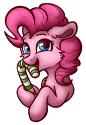 Size: 1314x1903 | Tagged: safe, artist:sharimapic, pinkie pie, earth pony, pony, bust, candy, candy cane, food, portrait, simple background, solo, transparent background